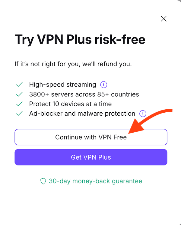 continue with free vpn