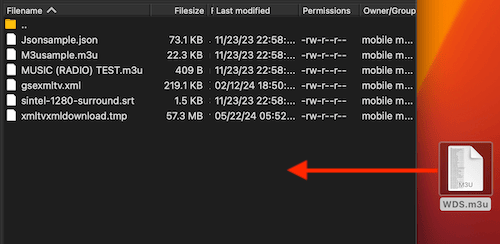 uploading m3u file to gse via filezilla