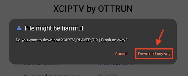 harmful file alert while downloading xciptv apk file