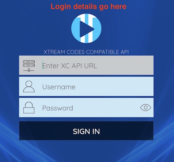 xciptv is loaded and ready for iptv login details to go in