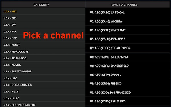 choosing a channel from the lsit