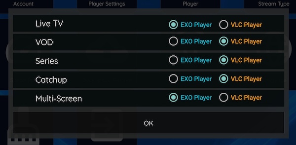 player selection for specific content on xciptv.