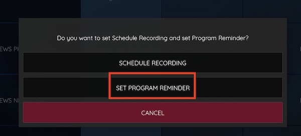 setting s program reminder from the pop up window