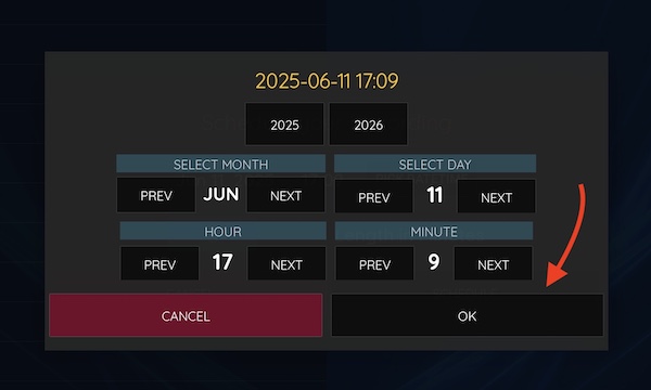 time, date and period of scheduled recording is set on xciptv.