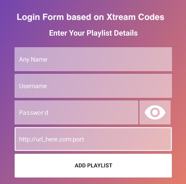 xtream codes api login form ready to input iptv details.